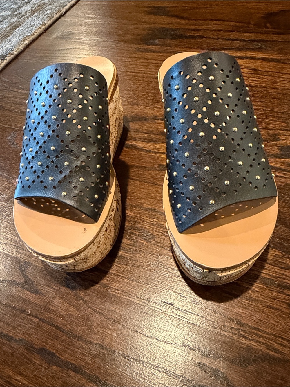 Wedge Slide Sandals - Black Perforated Upper